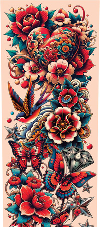 RĘKAWY TATUAŻ KWIATY WIELOKOLOROWY