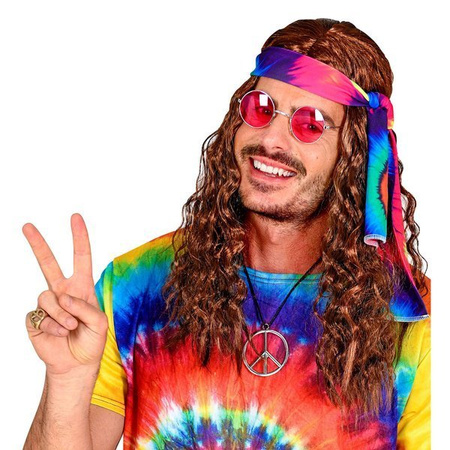 PERUKA BRĄZ HIPPIE Z OPASKĄ