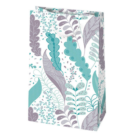 TOREBKA PREZENTOWA LIŚCIE FIOLET ZIELEŃ 16X24X7 CM