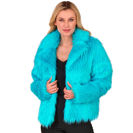 KURTKA DAMSKA TURKUSOWA WŁOCHATA