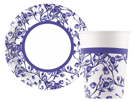 ZESTAW NIEBIESKA PORCELANA TALERZYKI + KUBECZKI