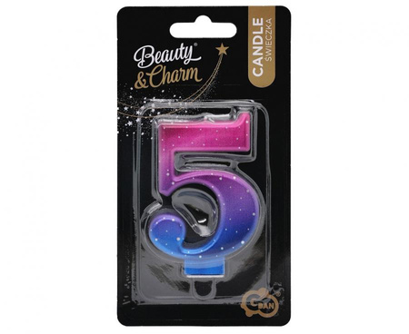 ŚWIECZKA URODZINOWA CYFRA 5 KOSMOS OMBRE 8 CM