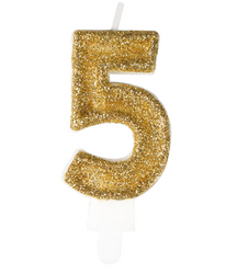 ŚWIECZKA URODZINOWA CYFRA 5 BROKATOWA ZŁOTA