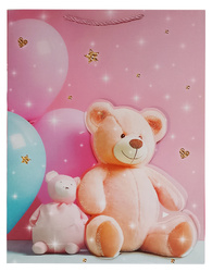 TORBA PREZENTOWA MISIE Z BALONAMI RÓŻOWA 40 X 30 X 12 CM