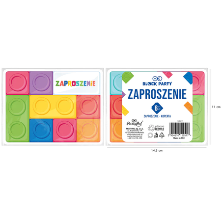 ZAPROSZENIA NA IMPREZĘ KLOCKI 6 SZTUK