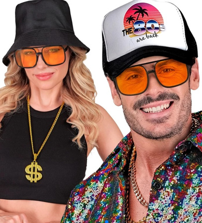 CZARNE OKULARY POMARAŃCZOWE SOCZEWKI HIP HOP LATA 90