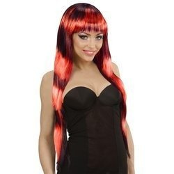 PERUKA DAMSKA Z GRZYWKĄ CZARNO-CZERWONA