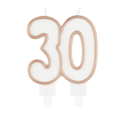 ŚWIECZKA URODZINOWA BIAŁA CYFRA 30 ZŁOTA OBDWÓDKA