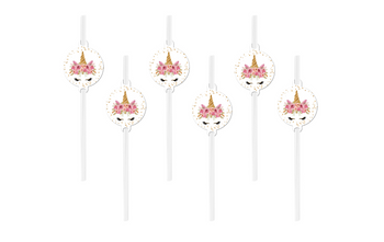 SŁOMKI PROSTE URODZINOWE JEDNOROŻEC 6 SZT