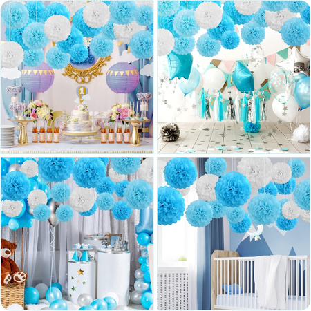 ZESTAW KWIATÓW BIBUŁOWYCH NIEBIESKI 25 CM 