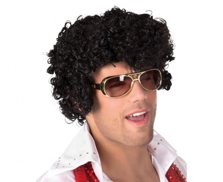 Peruka Elvis czarna loczki czarne krótkie włosy