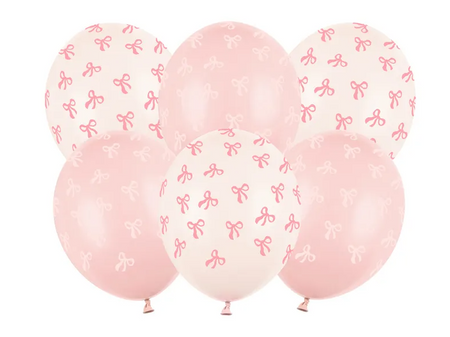 BALONY LATEKSOWE Z KOKARDKAMI RÓŻOWE 6 SZT 30 CM