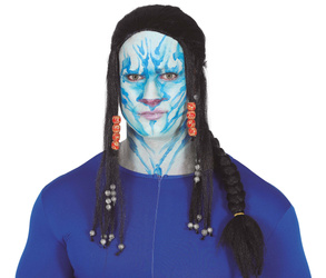 PERUKA CZARNA Z WARKOCZEM I KORALIKAMI