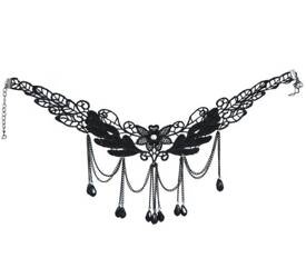 BLACK NECKLACE WITH FLOWERS AND STONES