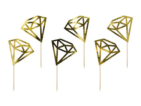 Dekoracje do muffinek Diamenty, złoty, 9,5cm (1 karton / 50 op.) (1 op. / 6 szt.)