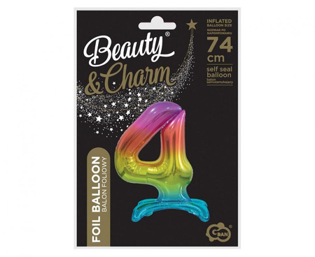 BALON FOLIOWY STOJĄCY 74 CM CYFRA 4 TĘCZA