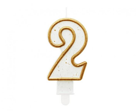 ŚWIECZKA CYFRA 2 BIAŁA BROKAT 