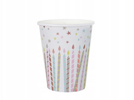 KUBECZKI PAPIEROWE HAPPY BIRTHDAY ŚWIECZKI 270 ML 10 SZT