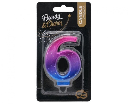 ŚWIECZKA URODZINOWA CYFRA 6 KOSMOS OMBRE 8 CM