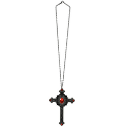 NASZYJNIK GOTYCKI KRZYŻ Z CZERWONYMI KAMIENIAMI