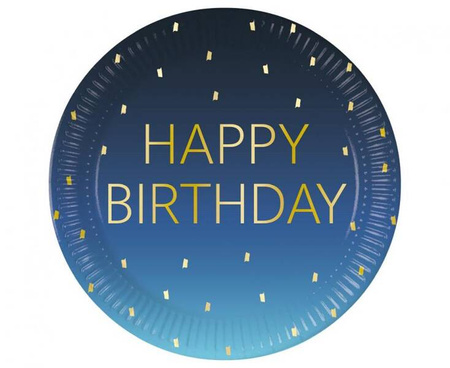 TALERZYKI PAPIEROWE GOLDEN HAPPY BIRTHDAY GRANATOWE 23 CM 8 SZT