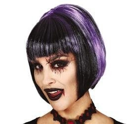 PERUKA CZARNA PASEMKA FIOLETOWE