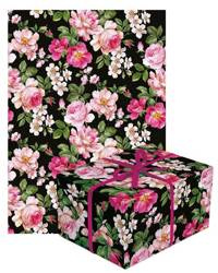 PAPIER PREZENTOWY CZARNY KWIATY