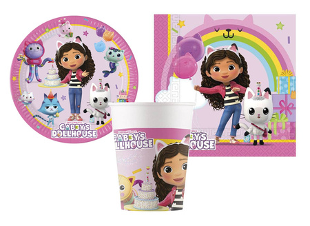 ZESTAW KOCI DOMEK GABI TALERZYKI+KUBECZKI+SERWETKI