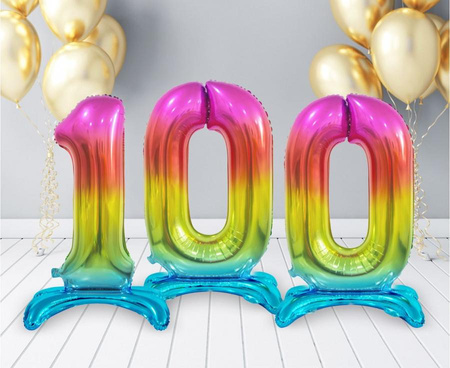 BALON FOLIOWY STOJĄCY 74 CM CYFRA 0 TĘCZA