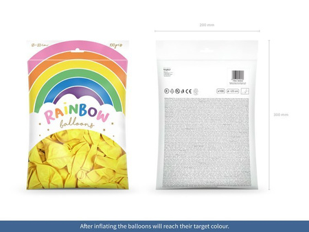 BALONY RAINBOW 23 CM METALIC ŻÓŁTY, 100 SZT.