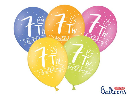 Balony 30cm, 7th! birthday, mix (1 op. / 50 szt.)