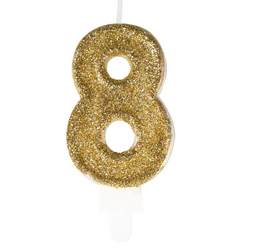 ŚWIECZKA URODZINOWA CYFRA 8 BROKATOWA ZŁOTA
