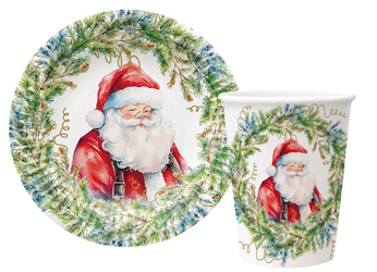 ZESTAW: TALERZYKI I KUBECZKI MIKOŁAJ ZIELONE GAŁĄZKI