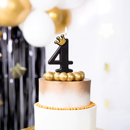 ŚWIECZKA URODZINOWA CYFRA 4 CZARNA Z KORONĄ 8,8 CM
