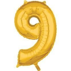 BALON FOLIOWY CYFRA 9 ZŁOTY 66 CM