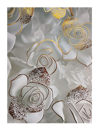 TORBA PREZENTOWA SZARO-ZŁOTA RÓŻYCZKI 26X32X10 CM