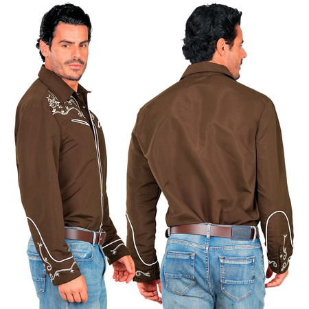 KOSZULA MĘSKA KOWBOJ BRĄZOWA 
