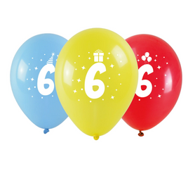 BALONY LATEKSOWE URODZINOWE 6 CYFRA 3 SZT 28 CM