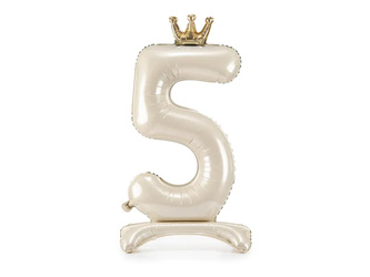 STOJĄCY BALON FOLIOWY CYFRA 5 84 CM JASNY KREM