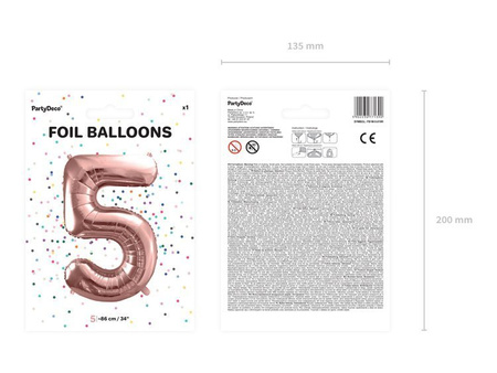BALON FOLIOWY 86cm, CYFRA 5 ROSE GOLD