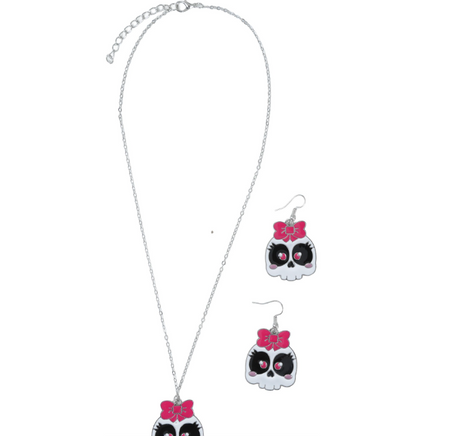 ZESTAW BIŻUTERII CZASZKA Z KOKARDKĄ 