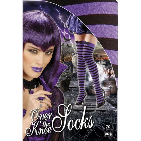 ZAKOLANÓWKI W PASKI FIOLETOWO-CZARNE