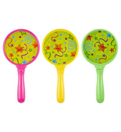 Pk 24 "TAMBOURINE WITH HANDLE" bulk - colors ass.