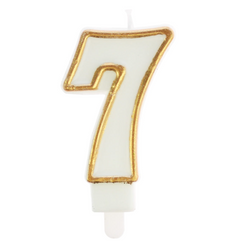ŚWIECZKA URODZINOWA BIAŁA OBWÓDKA ZŁOTA CYFRA 7