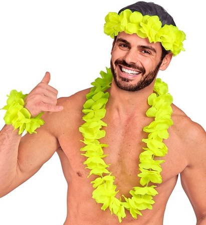 ZESTAW HAWAJSKI ŻÓŁTY NEON NASZYJNIK WIANEK BRANSOLETKA  