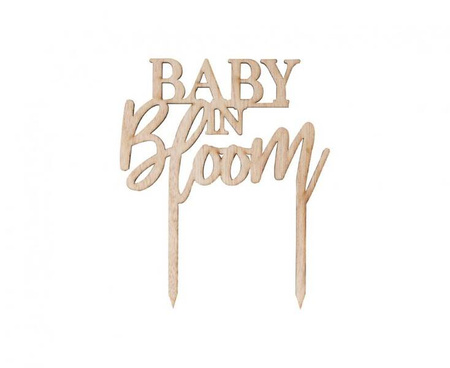 Dekoracje na tort baby shower, drewniany topper, 19x14 cm.