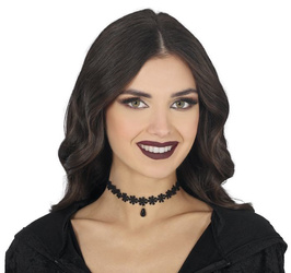 CZARNY CHOKER Z KWIATAMI I KAMIENIEM