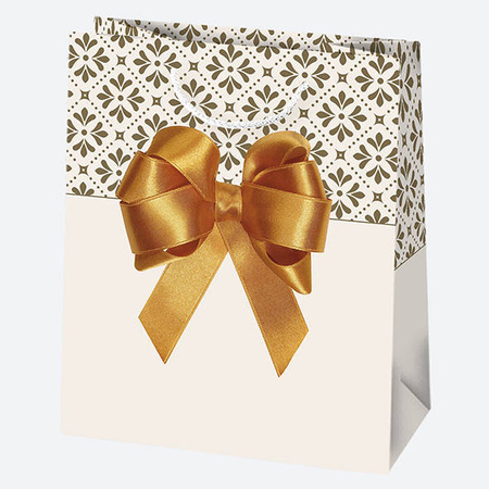 TORBA NA PREZENTY ZŁOTA KOKARDA 19X23X10,5 CM