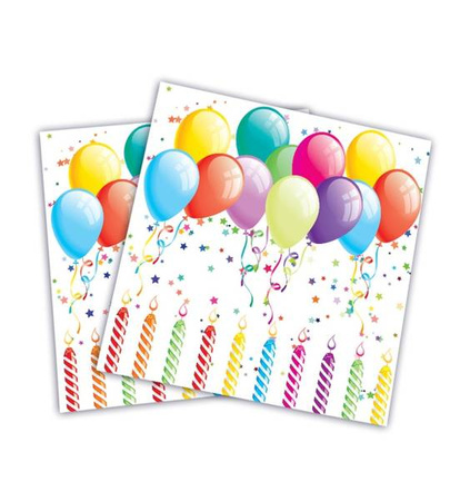 SERWETKI URODZINOWE BALONIKI I ŚWIECZKI