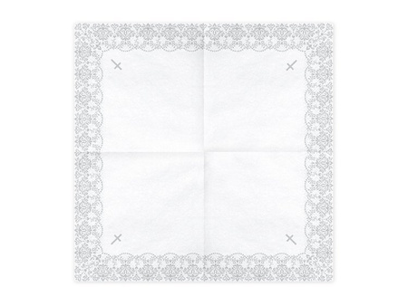 SERWETKI 33x33cm KOMUNIJNE BIAŁO-SREBRNE